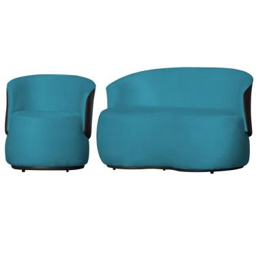 Imagem de Kit 1 Namoradeira e 1 Poltrona Orgânica Beatriz Suede Composê Corino Preto - Estopar