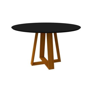 Imagem de mesa de jantar redonda com tampo de vidro vitoria preta e ype 135 cm