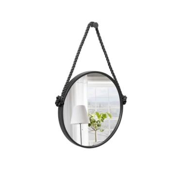 Imagem de Espelho Decorativo Adnet Preto Alça Corda Naval Preta 50cm Redondo Preto/Preto, 50 cm