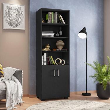 Imagem de Armário Para Escritório Livreiro Aberto 2 Portas 5 Prateleiras Espresso Móveis Preto