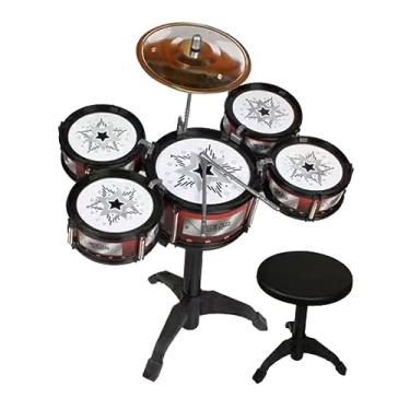 Imagem de Milageto Conjunto de bateria de jazz para crianças com baquetas de prato, brinquedos de aprendizagem precoce, conjunto de bateria infantil para iniciantes, Tambor e Banco M