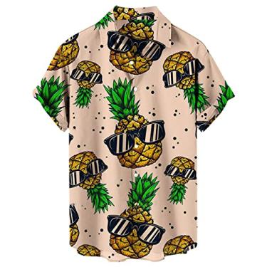 Imagem de Camisetas grandes para homens casuais com estampa de lapela solta manga curta punhos estilo porta botão camisa floral senhora areia, Rosa, G