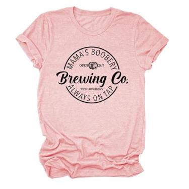 Imagem de Camisetas Mamã's Boobery Brewing Go Always On Tap Camiseta feminina com slogan divertido pulôver de amamentação humor top dia das mães, rosa, G