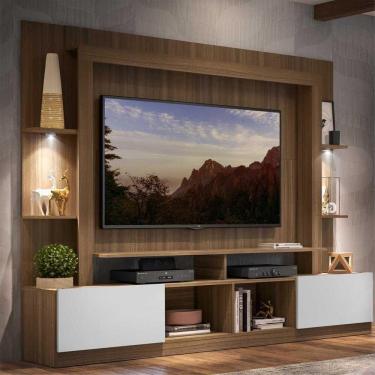 Imagem de Rack Estante c/ Suporte TV 65" e Leds Berlim Multimóveis Madeirado/Branco