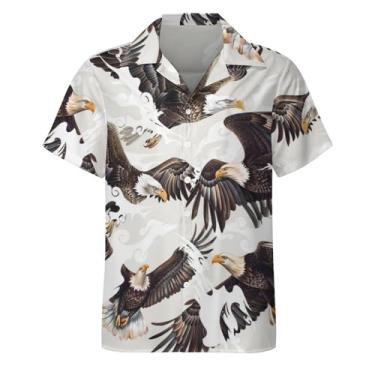 Imagem de Lontse Camisa masculina de manga curta com botão águia animal camisa casual praia camisas havaianas, Branco, 4G
