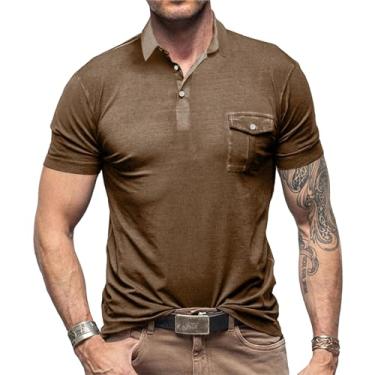 Imagem de Lexiart Camisa polo masculina de manga curta, leve, cor sólida, ajuste regular, gola polo, Marrom, 3G
