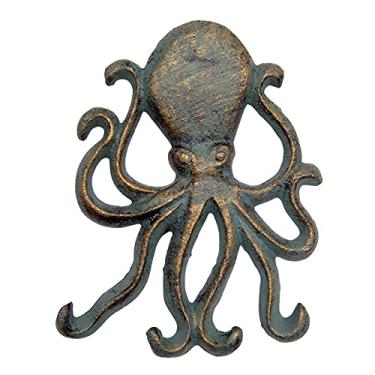 Imagem de Wowser Porta-chaves de polvo de ferro fundido Verdigris, tema náutico, decoração rústica, 18 cm