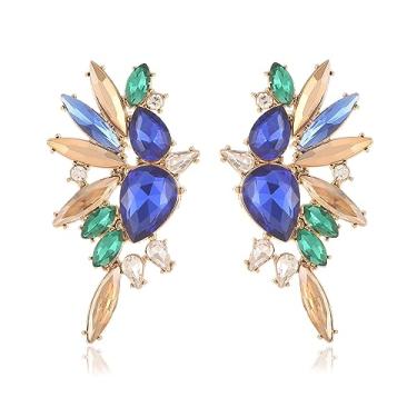 Imagem de Met-edianger Brincos vintage de strass retrô com pingente de gota de cristal grande para mulheres, Zinco, Vidro