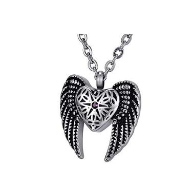 Imagem de YTIYT Colar de urna de aço inoxidável colar de cinzas memorial de cremação joia pingente de coração asa de anjo urna lembrança, Aço inoxidável, não conhecido