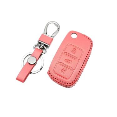 Imagem de CSHU Estojo de couro para chaves Estojo de 3 botões para chaves do carro Estojo para chaveiros em anel Bolsa para chaves, adequado para Kia Sorento Rio Rio5, vermelho