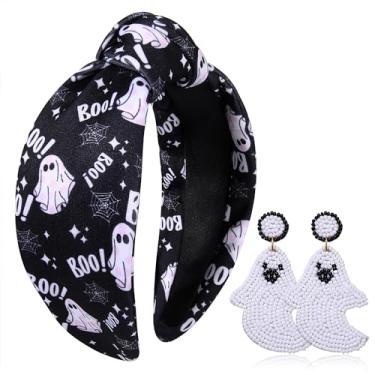 Imagem de YAHPERN Faixa de cabeça de Halloween feminina, acessórios de Halloween, fantasma assustador, abóbora, doce, milho, nó gótico, faixas de cabeça, roupas de Halloween, presentes de festa de fim de ano