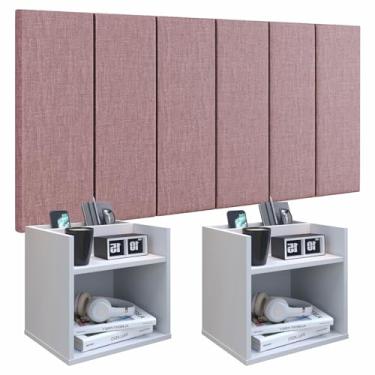 Imagem de Conjunto Cabeceira 1.40 Casal Quarto com 2 Criado Suspenso Mesa de Cabeceira Aéreo - PLM (ROSE - BRANCO)