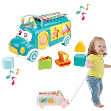 Imagem de Brinquedo Infantil Ônibus Musical Educativo Com Peças De Encaixar Xilofone (Verde)