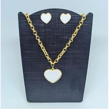 Imagem de Kit Conjunto Feminino Colar e Brincos Elo Português Grosso Pingente Co