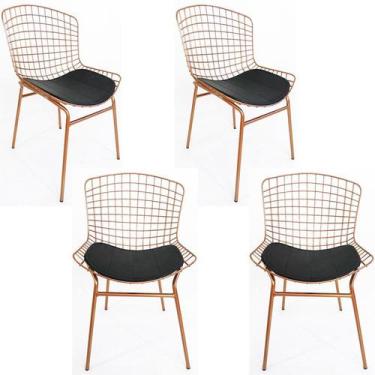 Imagem de Kit 4 Cadeiras para cozinha BERTÓIA cobre assento preto tubular - Polt