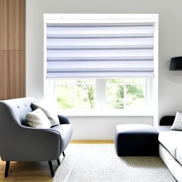 Imagem de Persiana Rolo Duplo Tecido Zebra Branca 160 (L) x 160 (A) Double Vision C/ Bandô e Kit Instalação