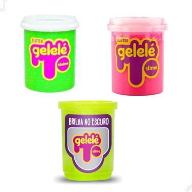 Imagem de Kit 3 Slime Gelelé Colorido Sortido Com Glitter E Brilha No Escuro - D