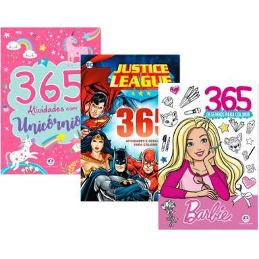 Imagem de Kit 365 Atividades Unicórnio Liga d Justiça Barbie Colorir - Ciranda C