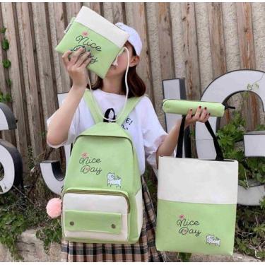 Imagem de Mochila Feminina Escolar Juvenil Grande  Passeio- Kit com 4 Pçs - Attu