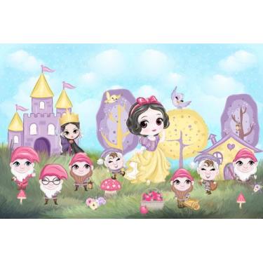 Imagem de Painel de Lona Branca de Neve Aquarela Chibi - Fabrika de Festa, 100x0