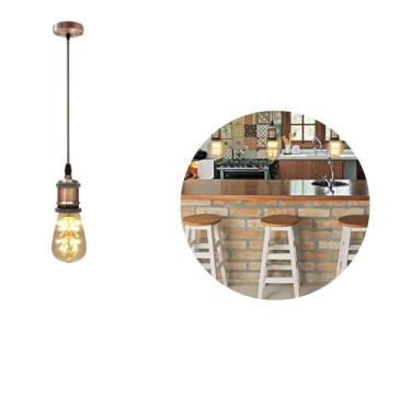 Imagem de Pendente  Vintage Retro Bronze Soquete Bocal E27 Com Lâmpada Formato P