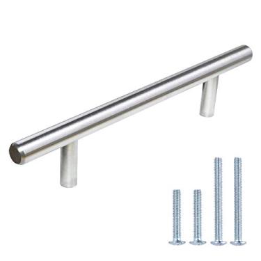 Imagem de Puxador de armário de aço inoxidável estilo slim moderno barra europeu, centro de 10 cm, diâmetro de 0,95 cm, 100 peças