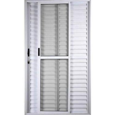 Imagem de Porta balcão 3 folhas 2,10x1,50 com fechadura no alumínio branco - Com