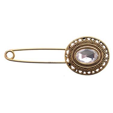 Imagem de Mibo Pin Kilt de zinco fundido - 9 cm - Forma oval de filigrana - Ouro antigo com imitação de pedra preciosa - Safira branca