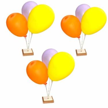 Imagem de Suporte Pega balão com 3 Hastes Kit com 3uni Base Madeira - Usina de A
