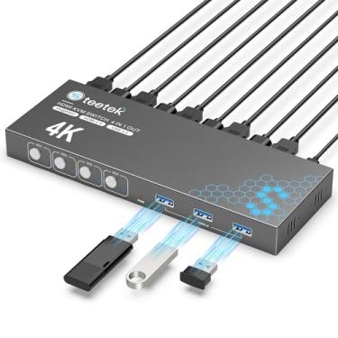 Imagem de Steetek Caixa de Switch Kvm para 4 Computadores Compartilham 1 Monitor, Switch Kvm 4K @ 60 Hz 4X1 com 3 Portas Usb 3.0, Hdcp 2.2, Ligar e Usar, Interruptor de Botão, com 1 Hdmi e 3 Cabos Usb