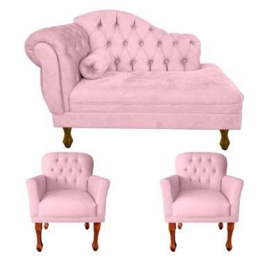 Imagem de Kit Divã Recamier Sofá Imperial 120 Cm + 2 Poltronas Suede - SV DECOR,