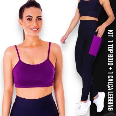 Imagem de Conjunto Top fitness ALÇA FINA bojo Feminino + Calça LEG LEGGING BOLSO