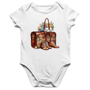 Imagem de Body Bebê Algodão Mala e Botas Retrô Flores - Foca na Moda, Branco, G
