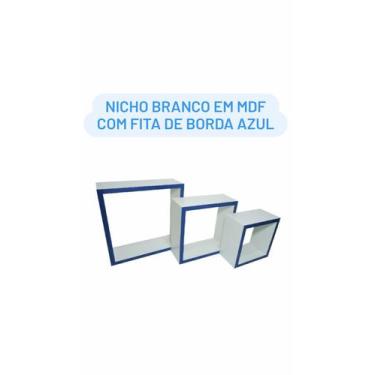 Imagem de Nicho Decorativo quartinho de Bebê Branco com Azul MDF kit 3 Unidades 