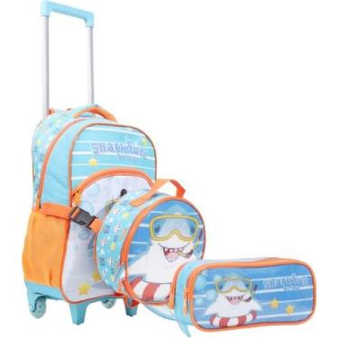 Imagem de Kit Mochila de Rodinha Lancheira e Estojo Yepp MIM6325, Laranja