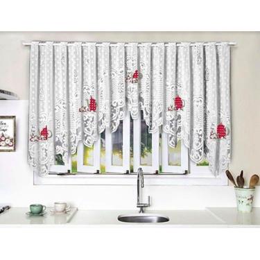 Imagem de Cortina Renda Cascata Cozinha Creme Bule Vermelho 3x1,00 Alt - Interla