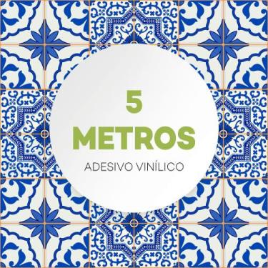 Imagem de Papel Parede Adesivo Azulejo Cozinha Azul Retro Lavável  - Criptonita,