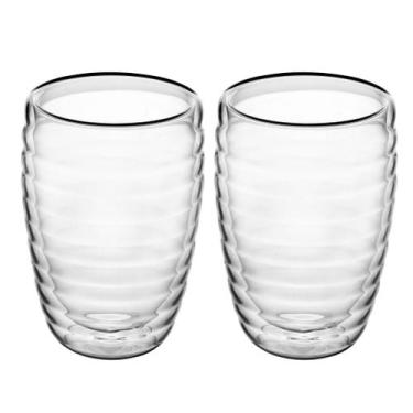 Imagem de Conjunto 2 Copos Parede Dupla de Vidro Borossilicato Gomos 380ml Wolff