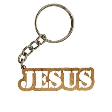 Imagem de Chaveiro Vazado Jesus Com Argola 5x1,5cm Mdf Madeira - ATACADÃO DO ART