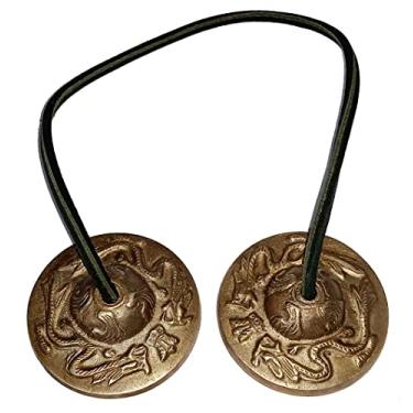 Imagem de Purpledip Latão Tingsha Bell Dragão Sagrado: Pratos Budistas Tibetanos Portáteis Sinos Manjeere Instrumento Musical para Meditação de Oração, 2,5 polegadas (10679A)