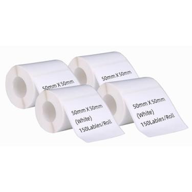 Imagem de DYKJGS Adesivos térmicos compatíveis com impressora de etiquetas M110/120 4 rolos brancos 1,96" x 1,96" (50 mm x 50 mm) etiquetas adesivas para escola casa (4, 50 x 50 mm)