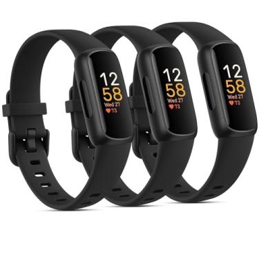 Imagem de Pacote com 3 pulseiras de silicone compatíveis com Fitbit Inspire 3 para mulheres e homens, pulseiras esportivas de substituição ajustáveis para Fitbit Inspire 3 Fitness Tracker (3-preta)