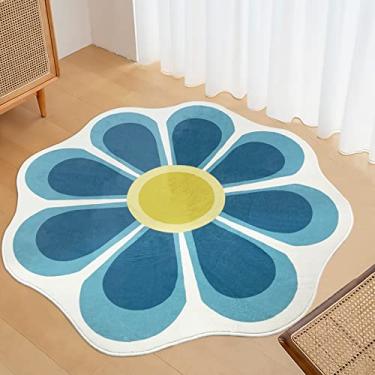 Imagem de USTIDE Tapete de flores macias 119 x 129 cm, lindo tapete redondo para quarto, sala de estar, lavável, azul-petróleo para quarto de crianças, antiderrapante, girassol, tapete de chão para entrada
