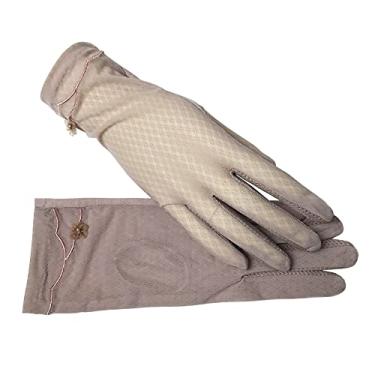 Imagem de Luvas femininas de proteção solar UV para dirigir, luvas antiderrapantes de algodão com tela sensível ao toque (tamanho único, renda rosa escura), rosa, tamanho �nico