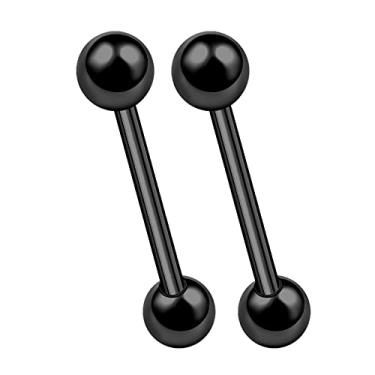 Imagem de 2 peças titânio G23 anodizado preto calibre 14 9/16 14 mm brinco de língua piercing barra joia cartilagem mamilo bola 5 mm M11039