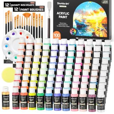 Imagem de Shuttle Art Tinta Acrílica de 100 Cores, 60 ml, 2 Conjuntos de 12 Pincéis, 1 Esponja de Arte e Paleta, Premium para Artistas, Iniciantes e Profissionais