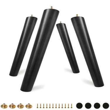 Imagem de FoDau770 Pernas de móveis de madeira de borracha preta 30,5 cm, pés de madeira afunilados inclinados de meados do século, conjunto de 4, peças de reposição para pés de móveis UNC de 5/40.6 cm para