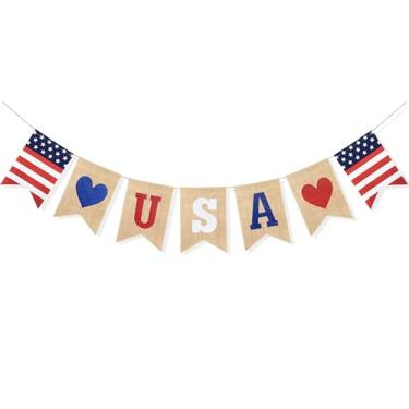Imagem de Uniwish Bandeira EUA Serapilheira Decorações 4 de Julho Celebração do Dia da Independência Americana Tema Vermelho, Branco e Azul Suprimentos de Festa