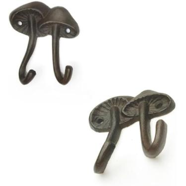 Imagem de DPOWERFUL Ganchos de parede dupla de ferro fundido vintage - Design decorativo de cogumelo, porta-chaves e casaco para decoração rústica, 2 peças