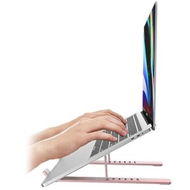 Imagem de Suporte ergonômico para laptop Aduro U-Rise de aço com altura ajustável e suporte para monitor de alumínio compatível com laptop de 10 a 15,6 polegadas ouro rosa